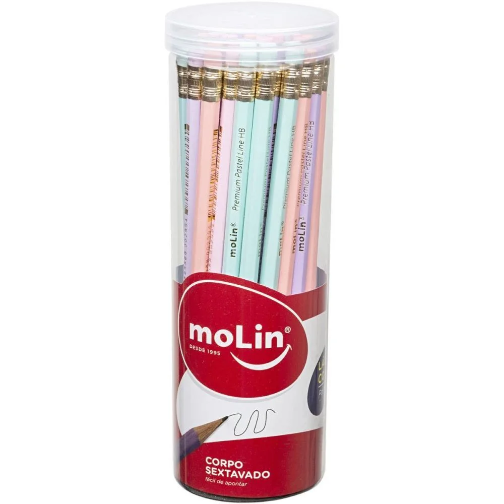 LAPIS PRETO SEXTAVADO PASTEL LINE C/ BORRACHA MOLIN (POTE-48) - imagem 3