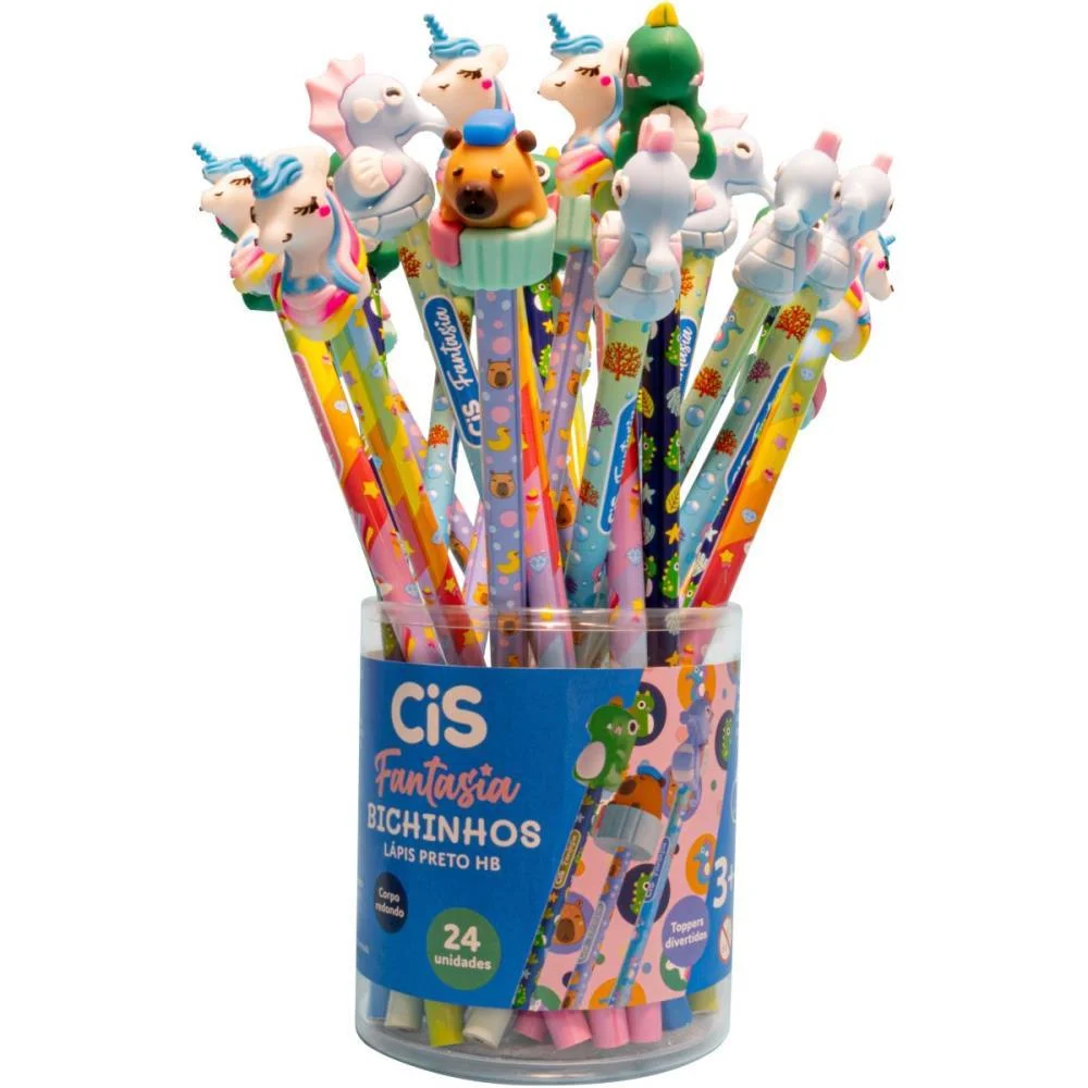 LAPIS PRETO REDONDO DECORADO CIS FANTASIA BICHINHOS 4MOD (S SERTIC (POTE-24) - imagem 5