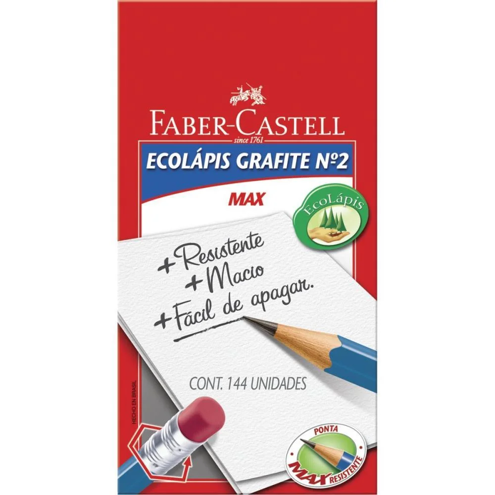 LAPIS PRETO SEXTAVADO ECOLAPIS PRESTO C/BORRACHA FABER-CASTELL (CX.C/144) - imagem 2