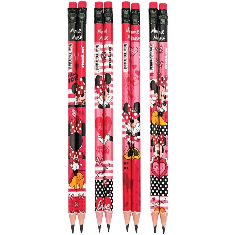 LAPIS PRETO SEXTAVADO DECORADO MINNIE HB Nº2 C/BORRACHA MOLIN (POTE-48) - imagem 4