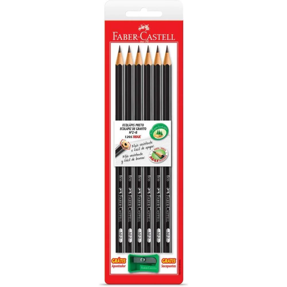 LAPIS PRETO SEXTAVADO 1205 MAX N.2B C/ APONTADOR FABER-CASTELL (BL.C/06) - imagem 3