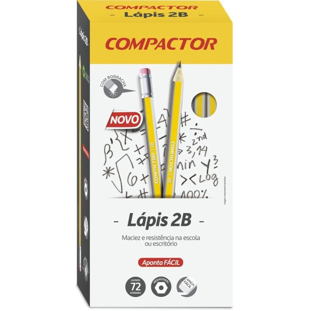 LAPIS PRETO SEXTAVADO 2B C/BORRACHA COMPACTOR (CX.C/72) - imagem 3