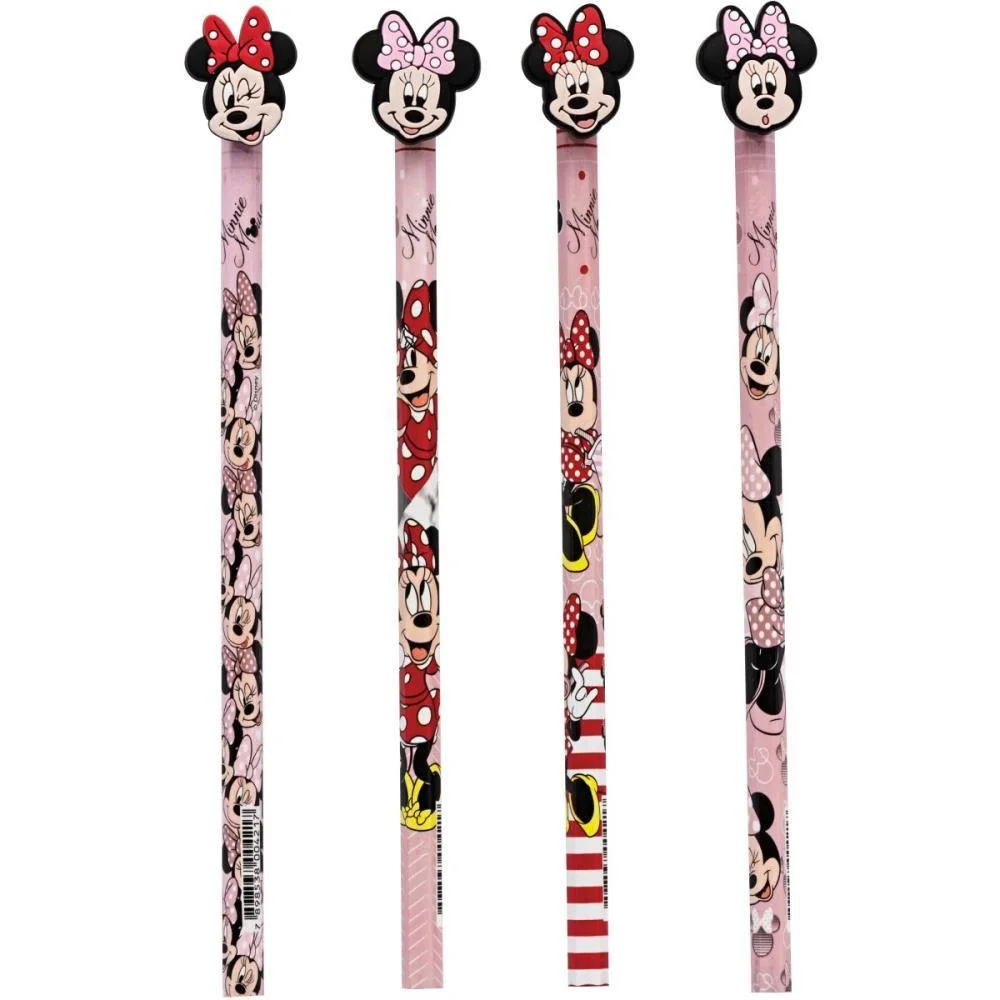 LAPIS PRETO SEXTAVADO DECORADO MINNIE TOP C/ BORRACHA MOLIN (POTE-36) - imagem 3