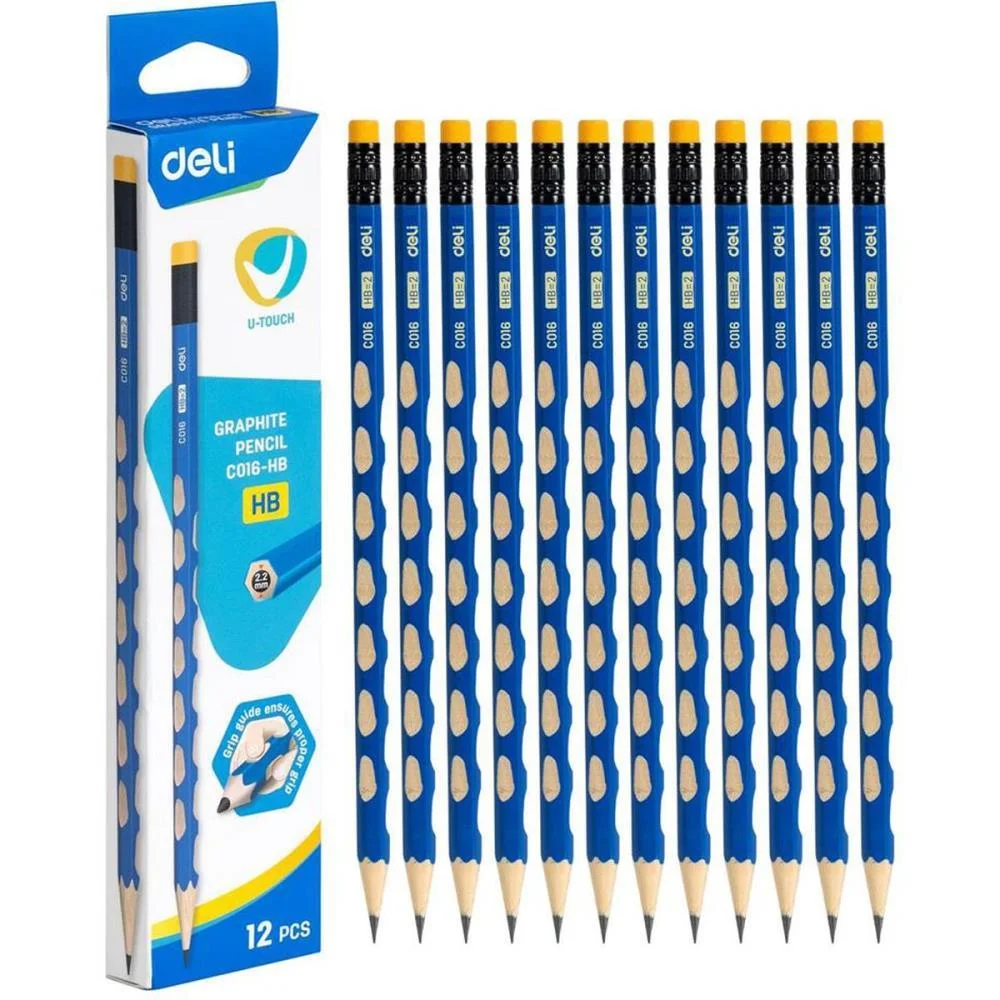 LAPIS PRETO SEXTAVADO DECORADO HB ERGONOMICO C/BORRACHA DELI (BL.C/12) - imagem 3