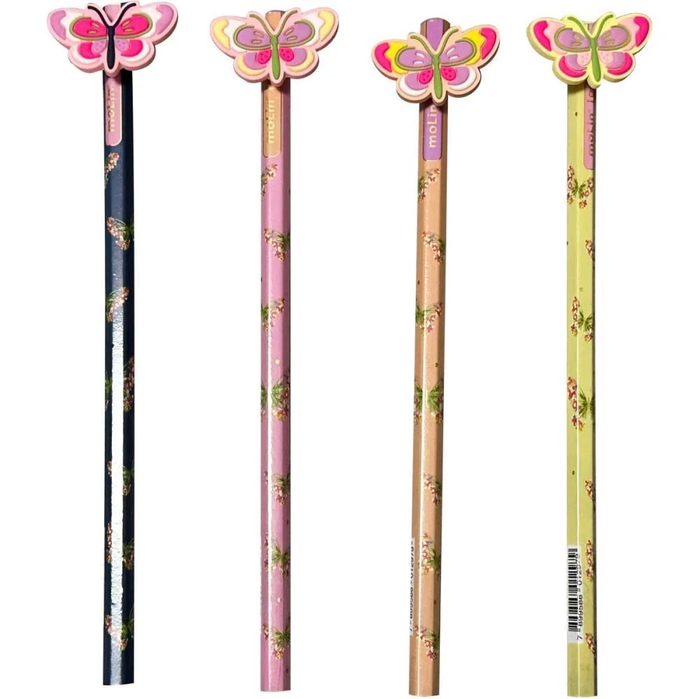 LAPIS PRETO SEXTAVADO DECORADO LOVE BORBOLETAS TOP C/BORRACHA MOLIN (POTE-36) - imagem 3