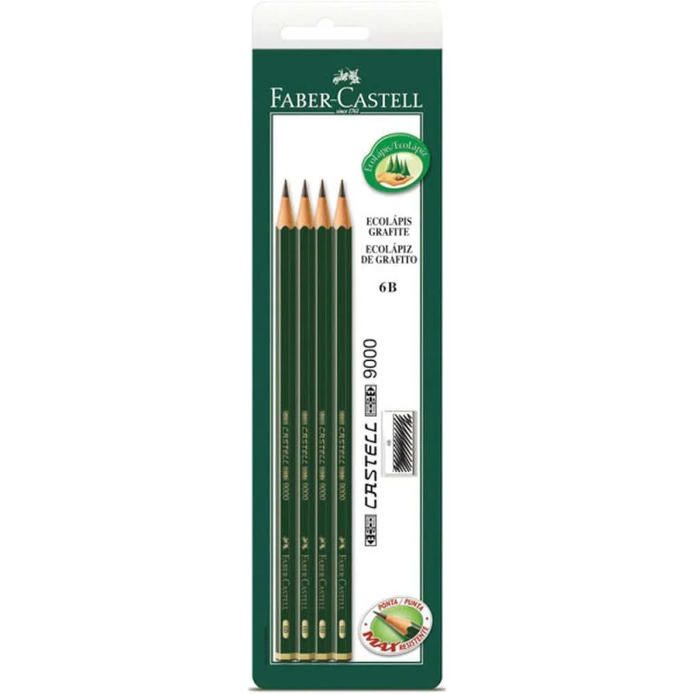 LAPIS PRETO TECNICO 9000 6B PRETO ESC/MACIO BL.C/4 FABER-CASTELL (CX.C/24) - imagem 3