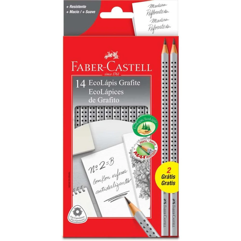 LAPIS PRETO TRIANGULAR ECOLAPIS GRIP 2001 PRATA+2 GRA FABER-CASTELL (PCT.C/84) - imagem 3