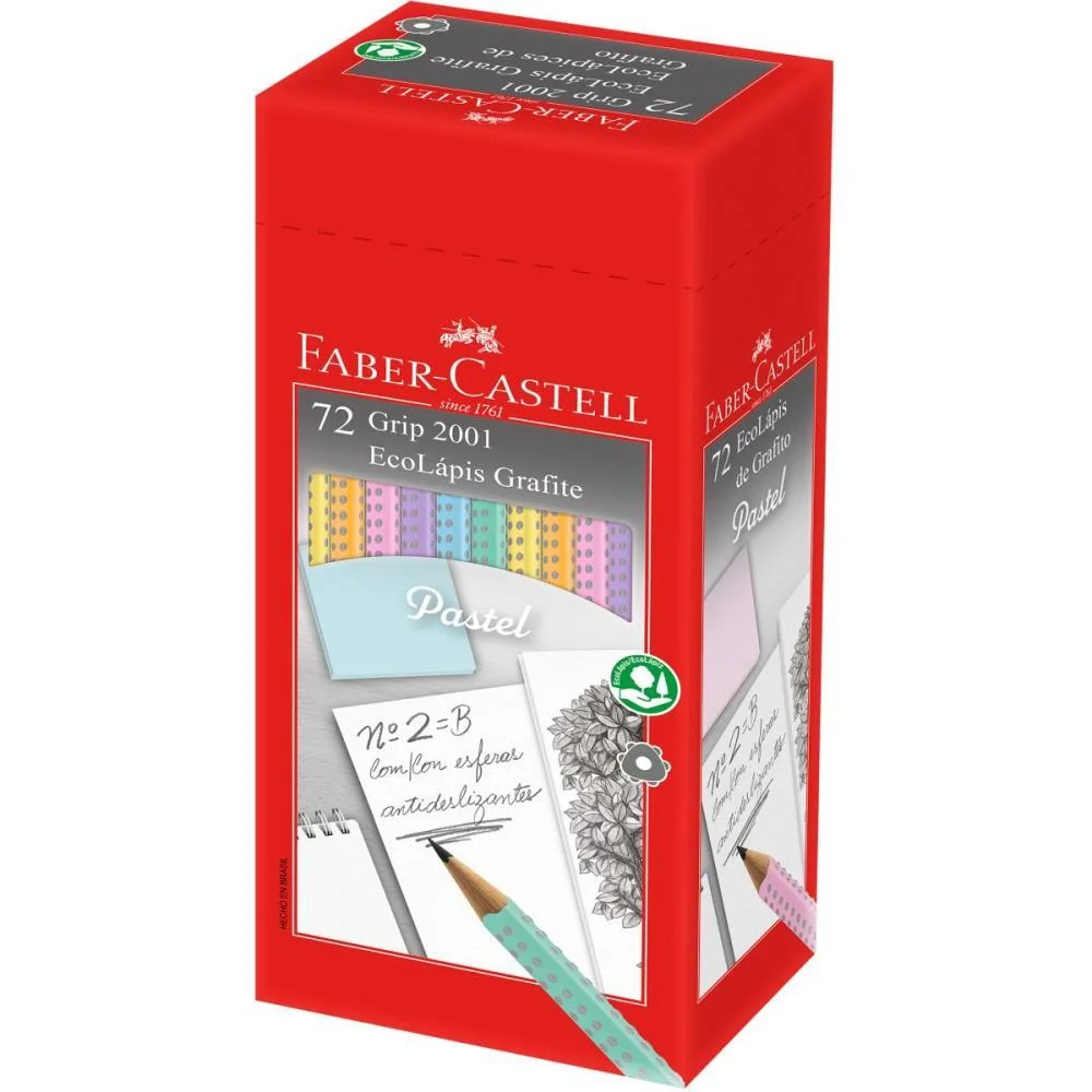 LAPIS PRETO TRIANGULAR ECOLAPIS GRIP 2001 TONS PASTEL FABER-CASTELL (CX.C/72) - imagem 3
