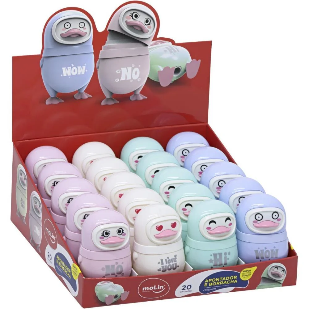 APONTADOR COM DEPOSITO DECOR. PINGUIM C/BORRACHA 4 CORES MOLIN (DP.C/20) - imagem 3