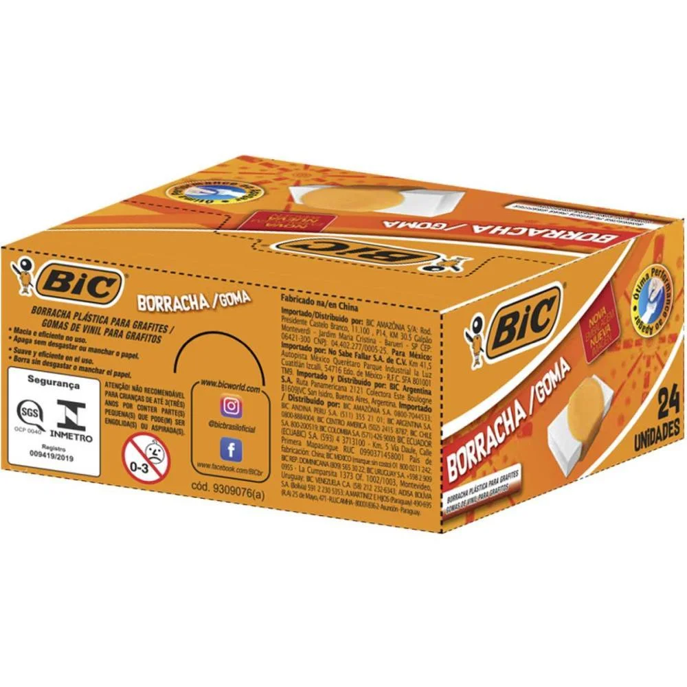 BORRACHA BRANCA ERASER CAPA PLASTICA LARANJA BIC (CX.C/24) - imagem 4