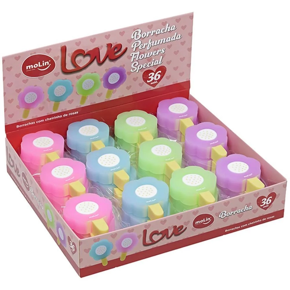 BORRACHA DECORADA LOVE FLOWERS PERFUMADA 4 CORES MOLIN (DP.C/36) - imagem 4