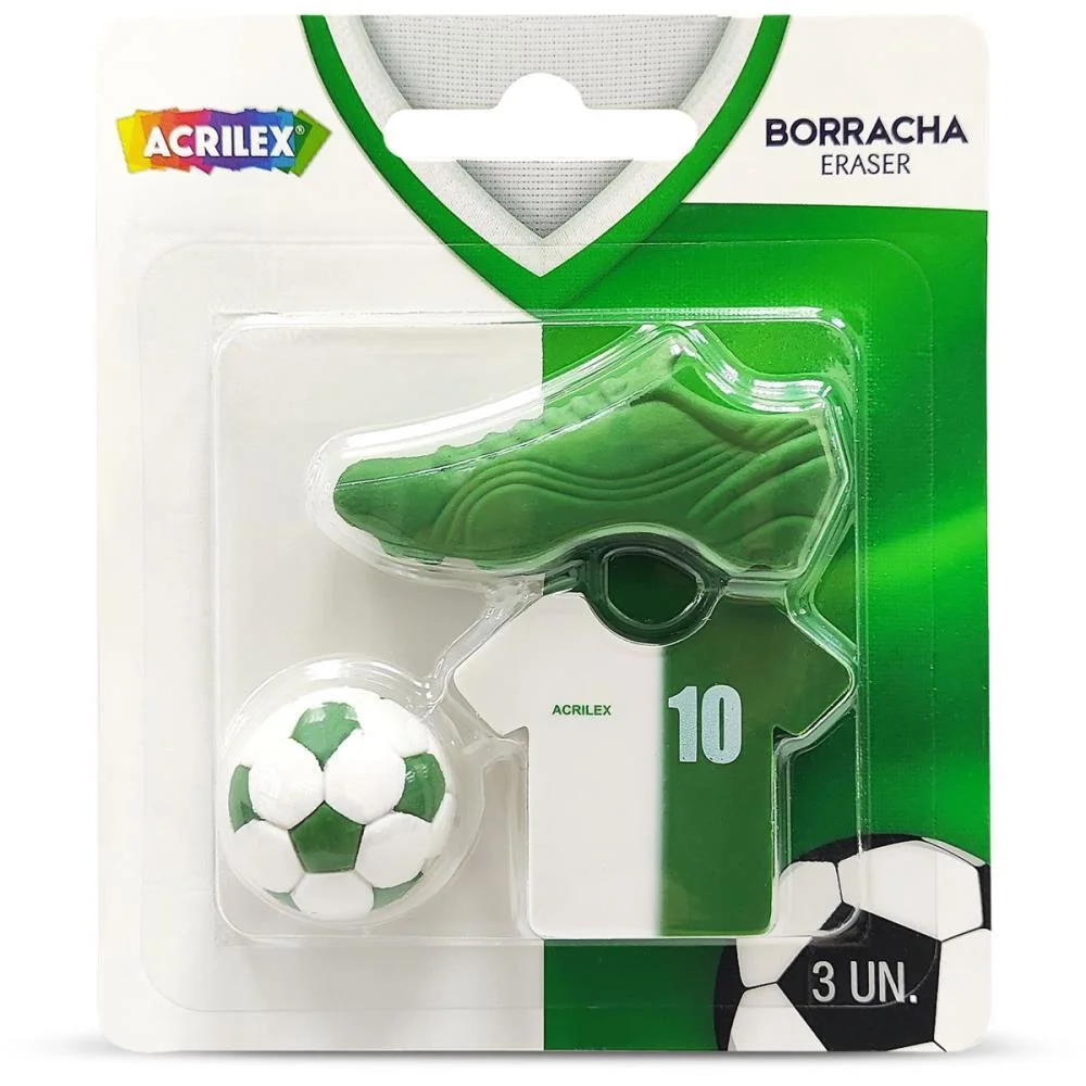 BORRACHA DECORADA FUTEBOL VERDE/BRANCO ACRILEX (PCT.C/06) - imagem 3