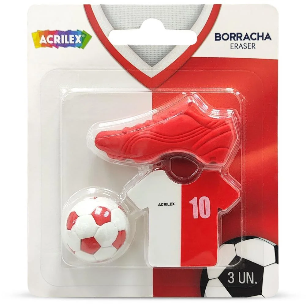 BORRACHA DECORADA FUTEBOL VERMELHO/BRANCO ACRILEX (PCT.C/06) - imagem 3