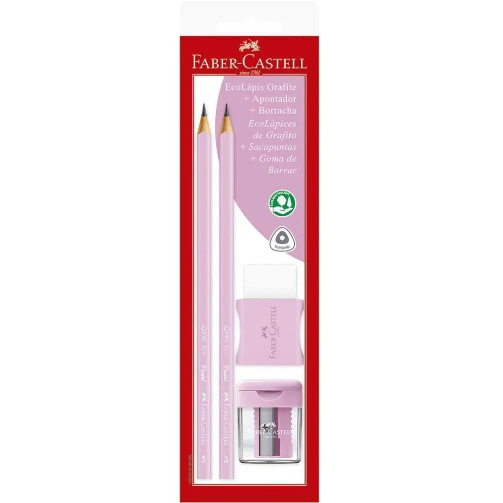 KIT ESCOLAR ROSA PASTEL C/ BORRACHA-APONTA FABER-CASTELL (BLISTER) - imagem 2