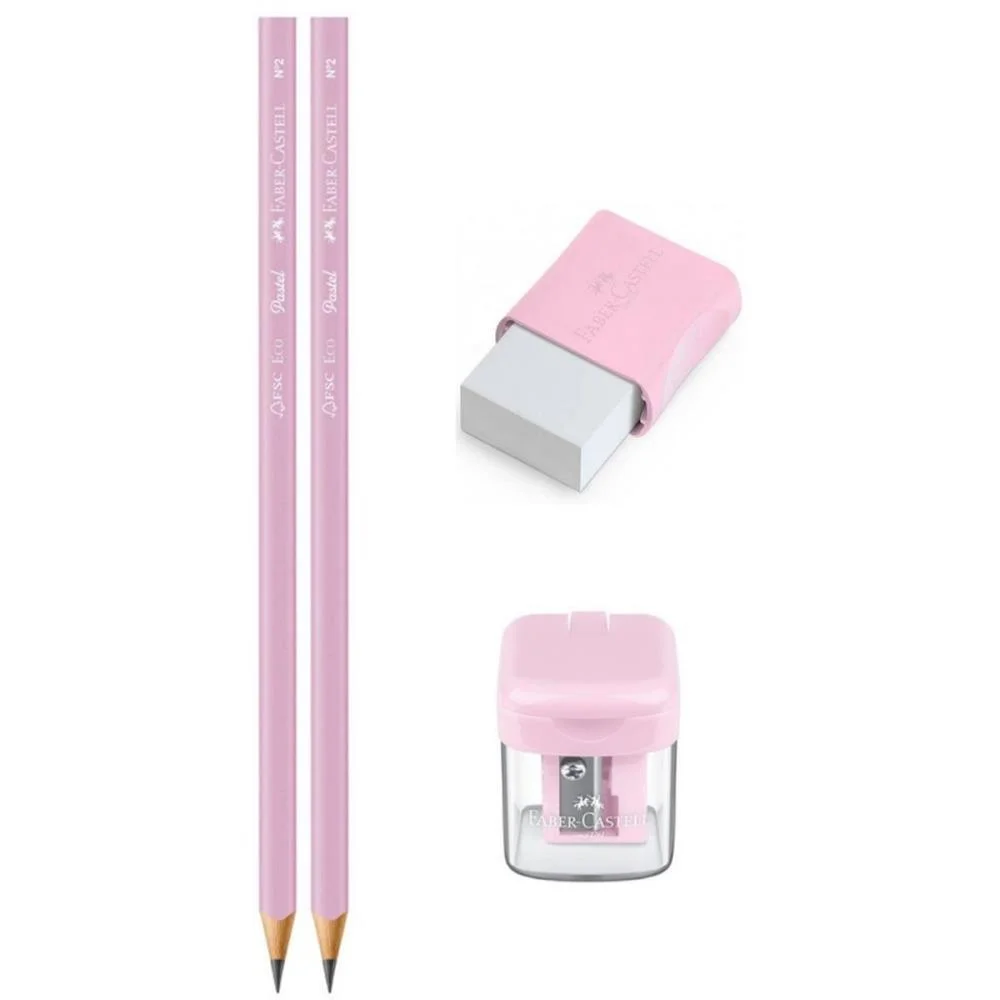 KIT ESCOLAR ROSA PASTEL C/ BORRACHA-APONTA FABER-CASTELL (BLISTER) - imagem 4