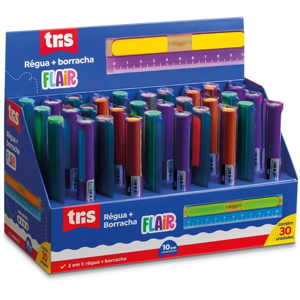 REGUA PLASTICA TRIS FLAIR 2EM1 10CM+BORRACHA SUMMIT (DP.C/30) - imagem 2