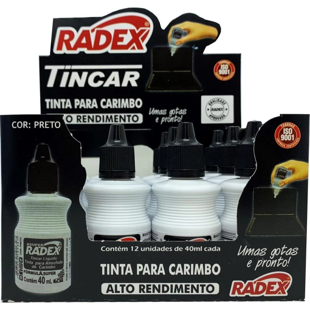 TINTA PARA CARIMBO 40ML PRETA RADEX (CX.C/12) - imagem 4