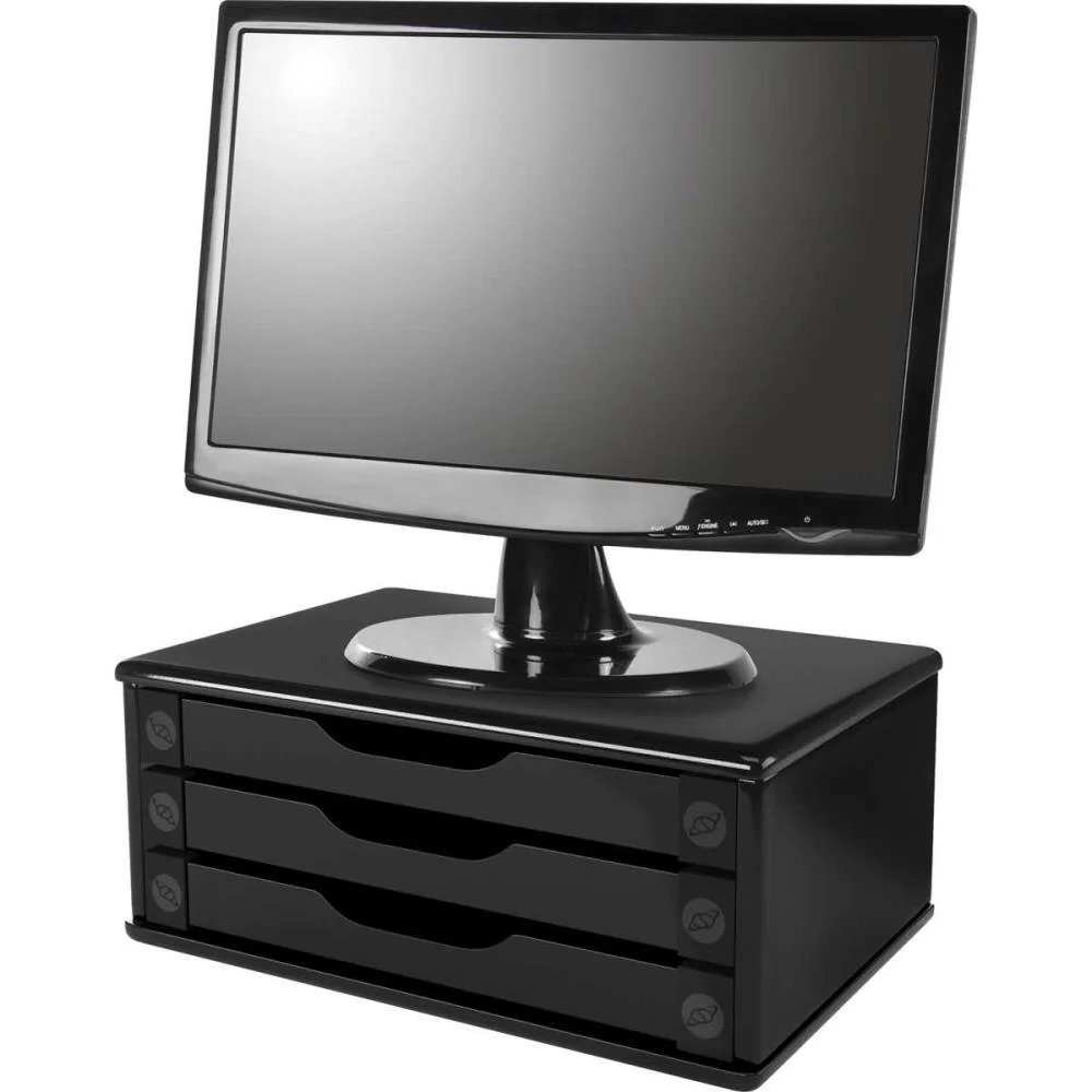 SUPORTE PARA MONITOR 3GAVETAS 39X26X16 MDF BLACK PI SOUZA (UNIDADE) - imagem 3