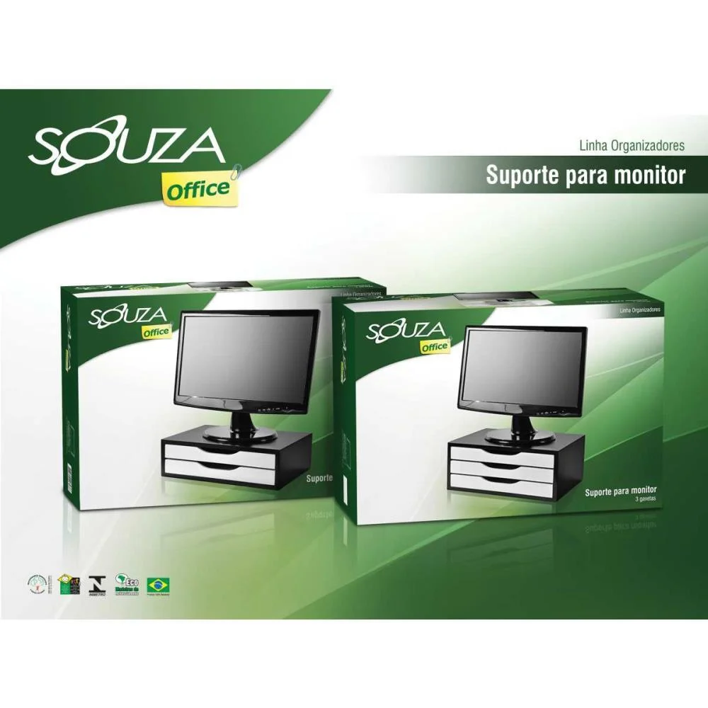 SUPORTE PARA MONITOR 2GAVETAS 39X26X12 MDF PT/BC SOUZA (UNIDADE) - imagem 5