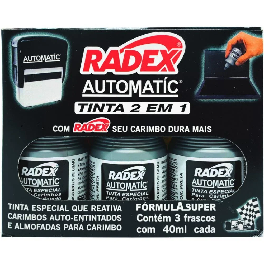 TINTA PARA CARIMBO 40ML PRETA AUTOMATICO RADEX (CX.C/03) - imagem 3