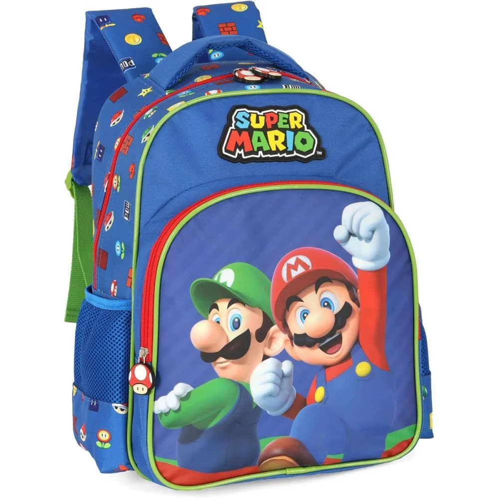 MOCHILA INFANTIL SUPER MARIO BROS G AZUL LUXCEL (UNIDADE) - imagem 5