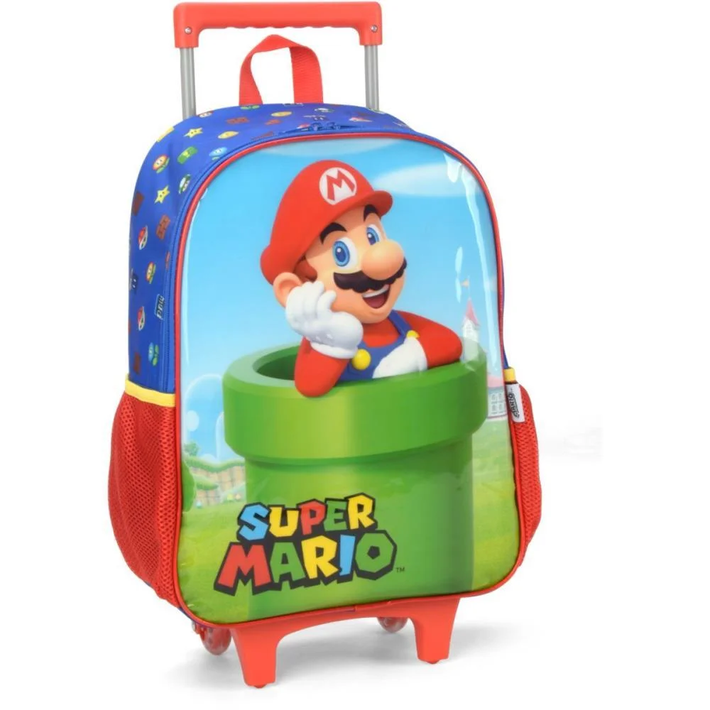 MOCHILA INFANTIL COM RODINHA SUPER MARIO BROS G AZUL LUXCEL (UNIDADE) - imagem 2