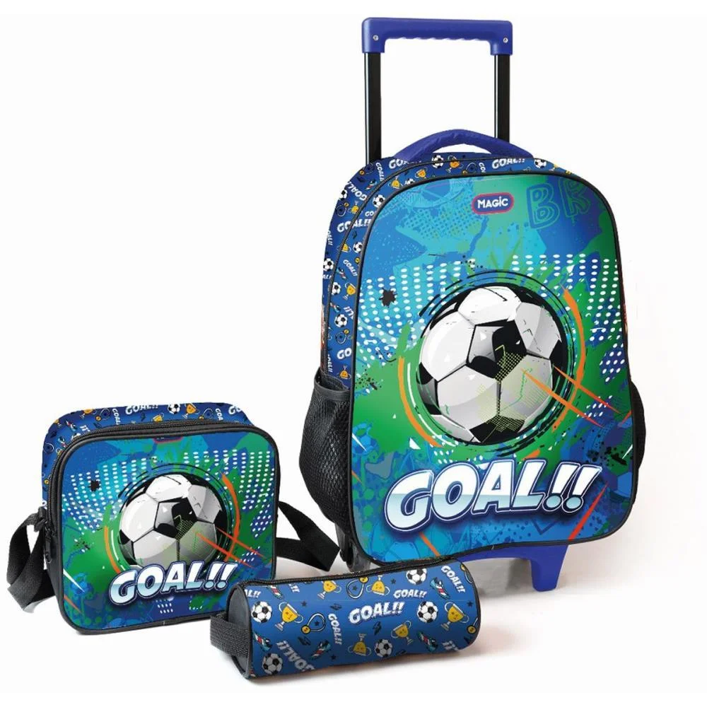 MOCHILA INFANTIL COM RODINHA GOAL G ESTOJO+LANCHEIRA MAGIC KIDS (KIT) - imagem 2
