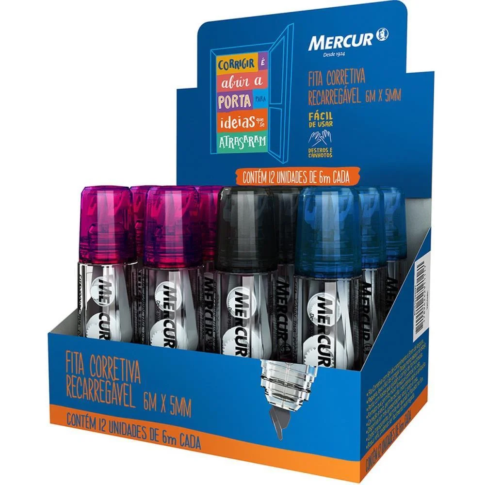CORRETIVO EM FITA RECARREGAVEL 5MMX6M (S) MERCUR (CX.C/12) - imagem 2