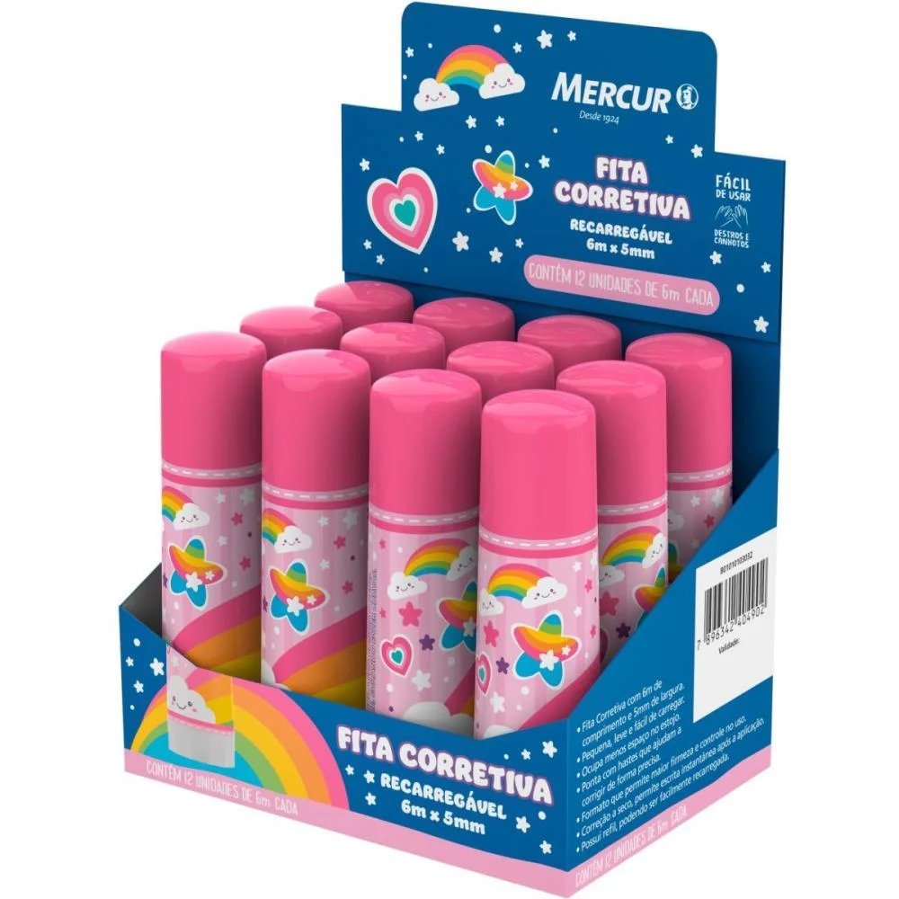 CORRETIVO EM FITA RECARREG. 5MMX6M CORES MAGICAS MERCUR (CX.C/12) - imagem 2