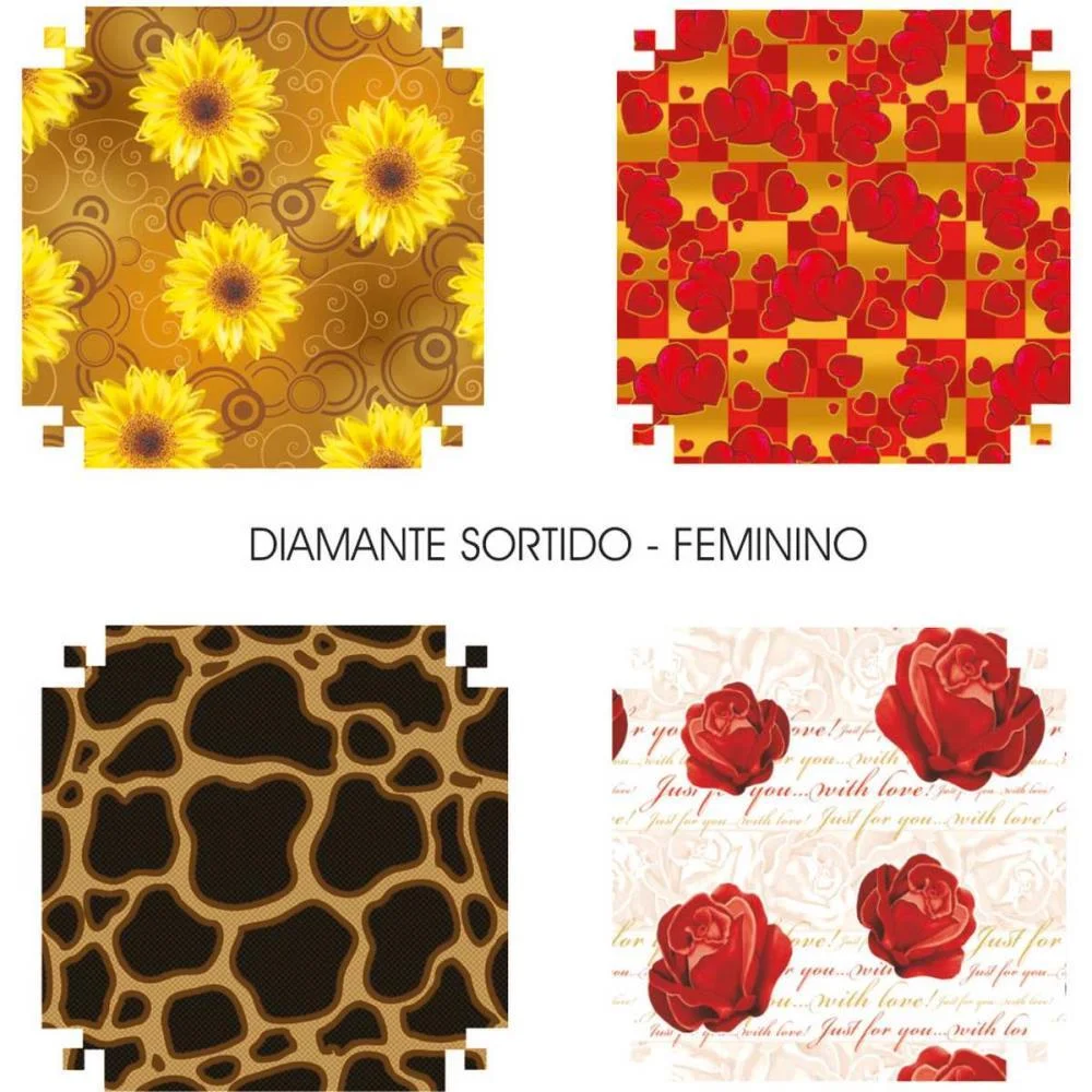 PAPEL PRESENTE 60X96CM COUCHE LINHA DIAMANTE FEMININO 4MOD. V.M.P. (PCT.C/40) - imagem 2