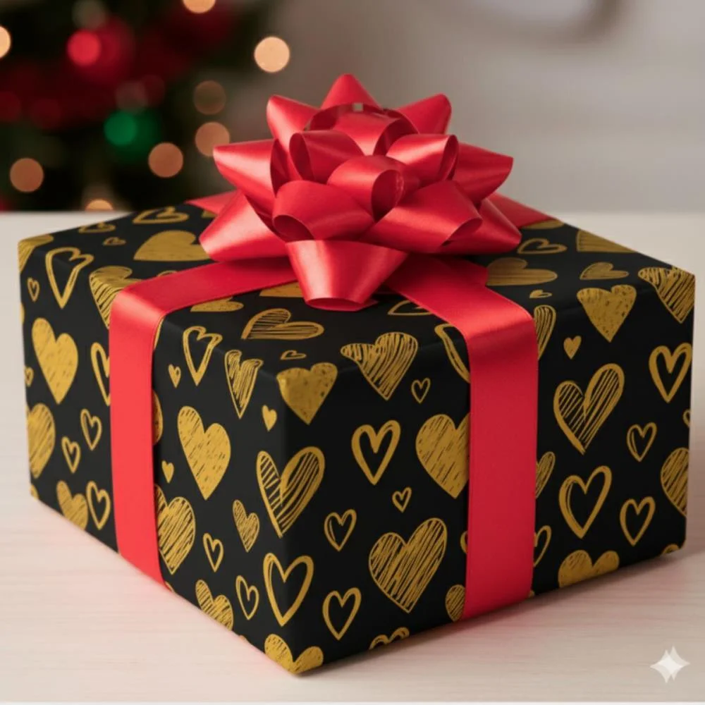 PAPEL PRESENTE BOBINA COUCHE 60CM. MOD.343 PT C/CORACAO OUR GESSELE (BO-100MTS) - imagem 3