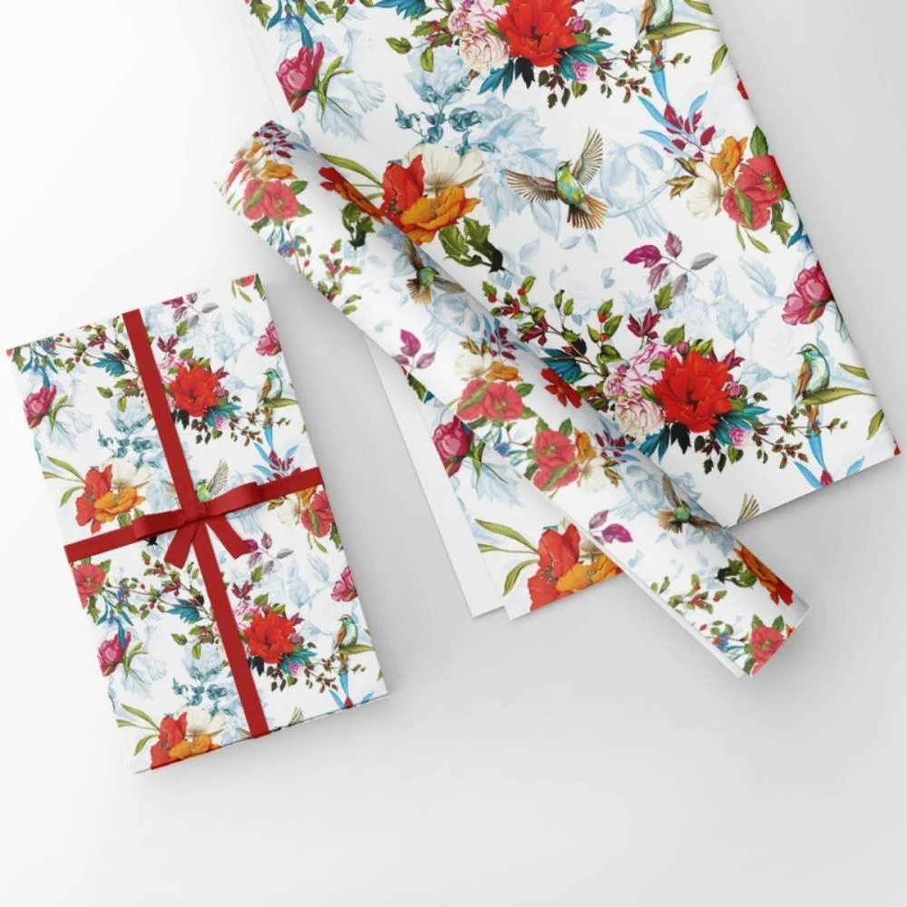 PAPEL PRESENTE BOBINA COUCHE 60CM. MOD.222 FLORES E PASSARO GESSELE (BO-100MTS) - imagem 4