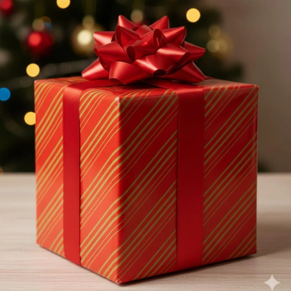 PAPEL PRESENTE BOBINA COUCHE 60CM. MOD.317 LISTRADO VM/OURO GESSELE (BO-100MTS) - imagem 3