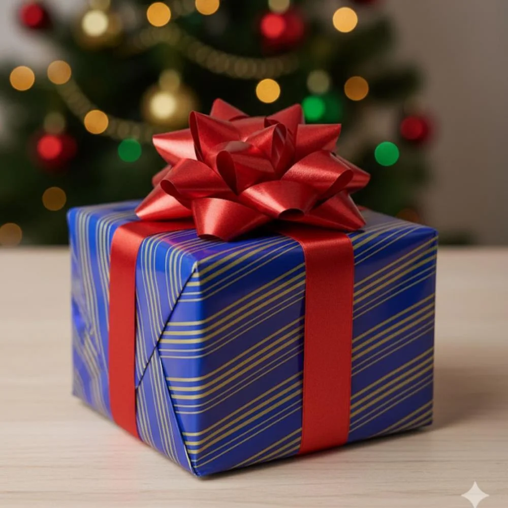 PAPEL PRESENTE BOBINA COUCHE 60CM. MOD.319 LISTRADO AZ/OURO GESSELE (BO-100MTS) - imagem 3