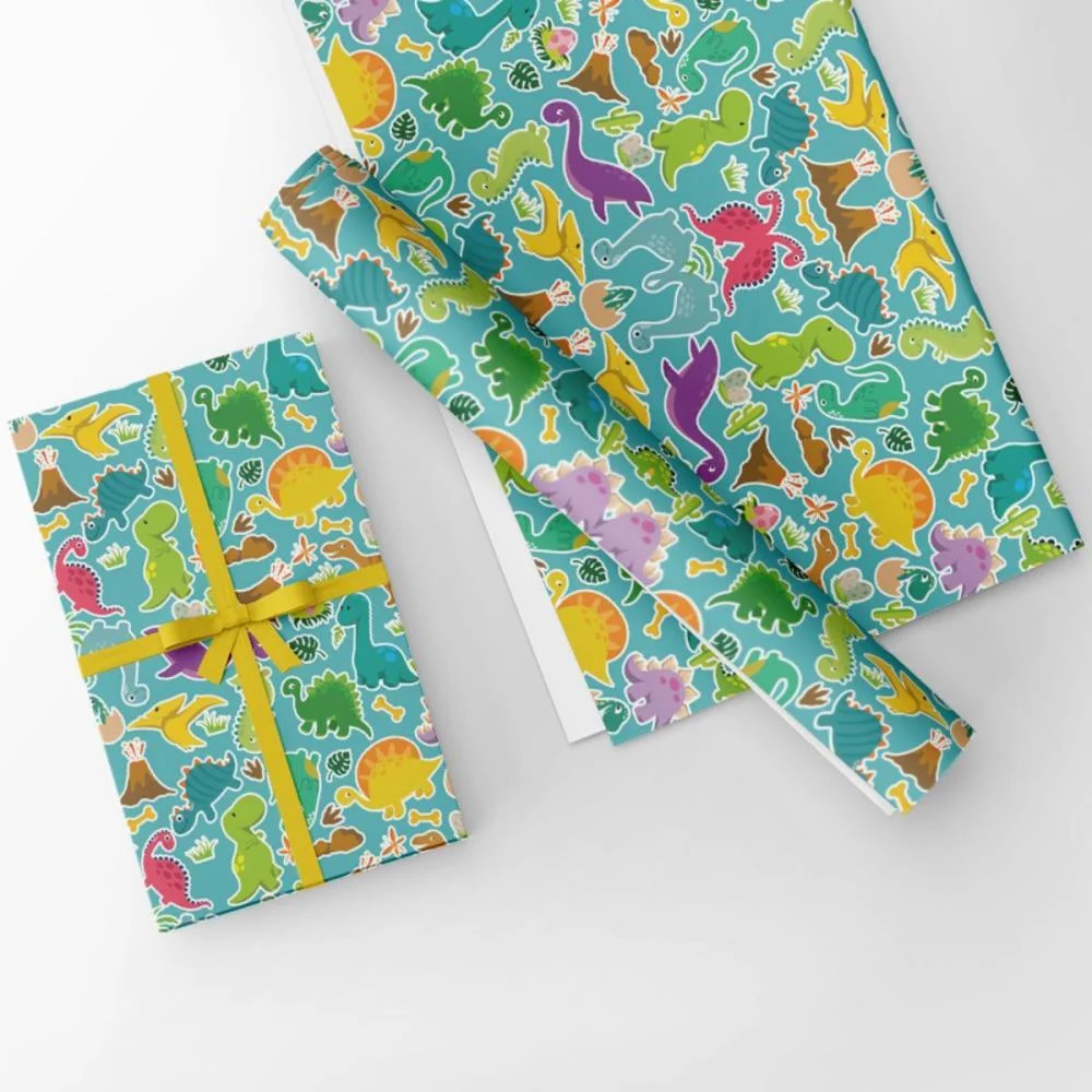PAPEL PRESENTE BOBINA COUCHE 60CM. MOD.142 DINOSSAUROS GESSELE (BO-100MTS) - imagem 4