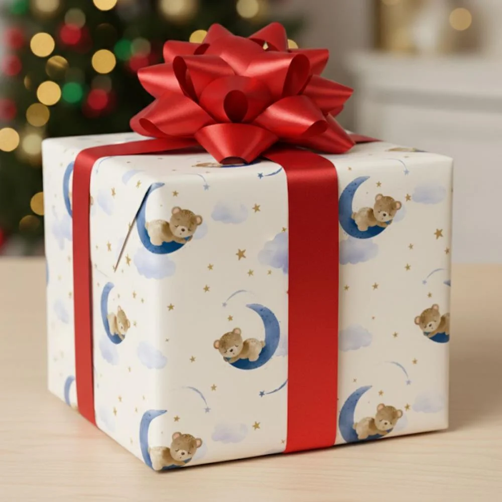 PAPEL PRESENTE BOBINA COUCHE 60CM. MOD.159 URSINHO NA LUA GESSELE (BO-100MTS) - imagem 4