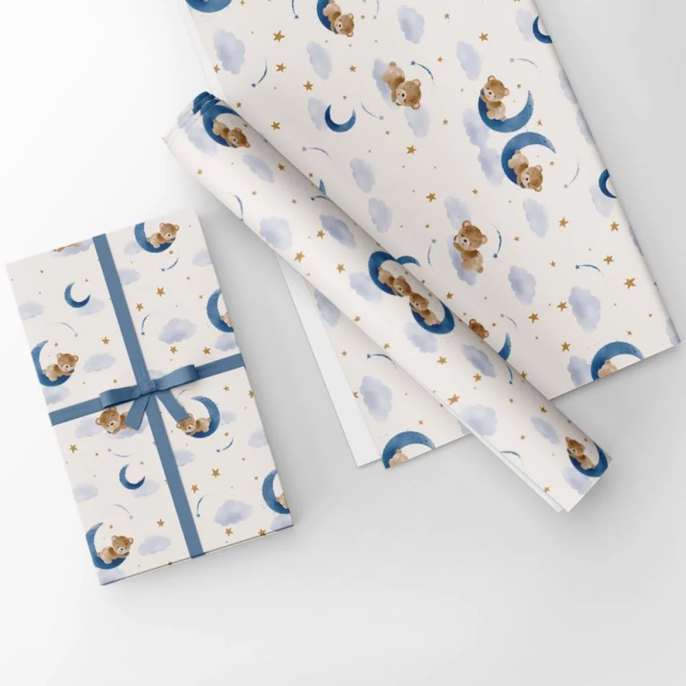 PAPEL PRESENTE BOBINA COUCHE 60CM. MOD.159 URSINHO NA LUA GESSELE (BO-100MTS) - imagem 5