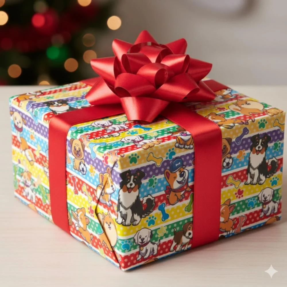 PAPEL PRESENTE BOBINA COUCHE 60CM. MOD.125 CACHORRINHOS GESSELE (BO-100MTS) - imagem 3