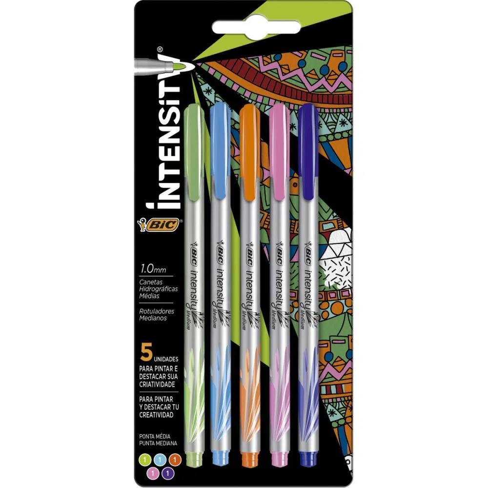 CANETA COM PONTA POROSA INTENSITY 1.0MM COLORS 5CORES BIC (BL.C/05) - imagem 4