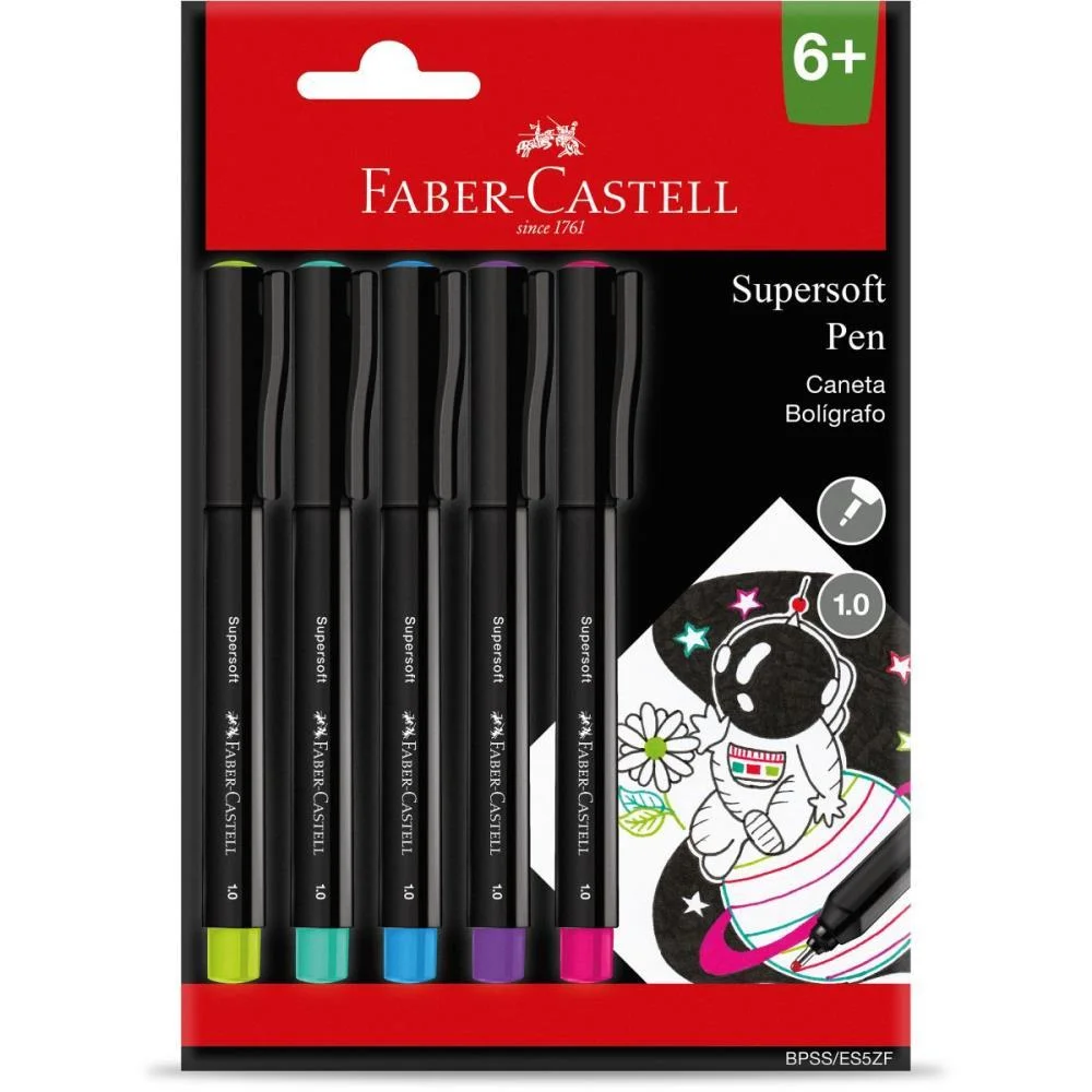CANETA COM PONTA POROSA SUPERSOFT PEN 1.0MM C/5 CORES FABER-CASTELL (PCT.C/10) - imagem 2