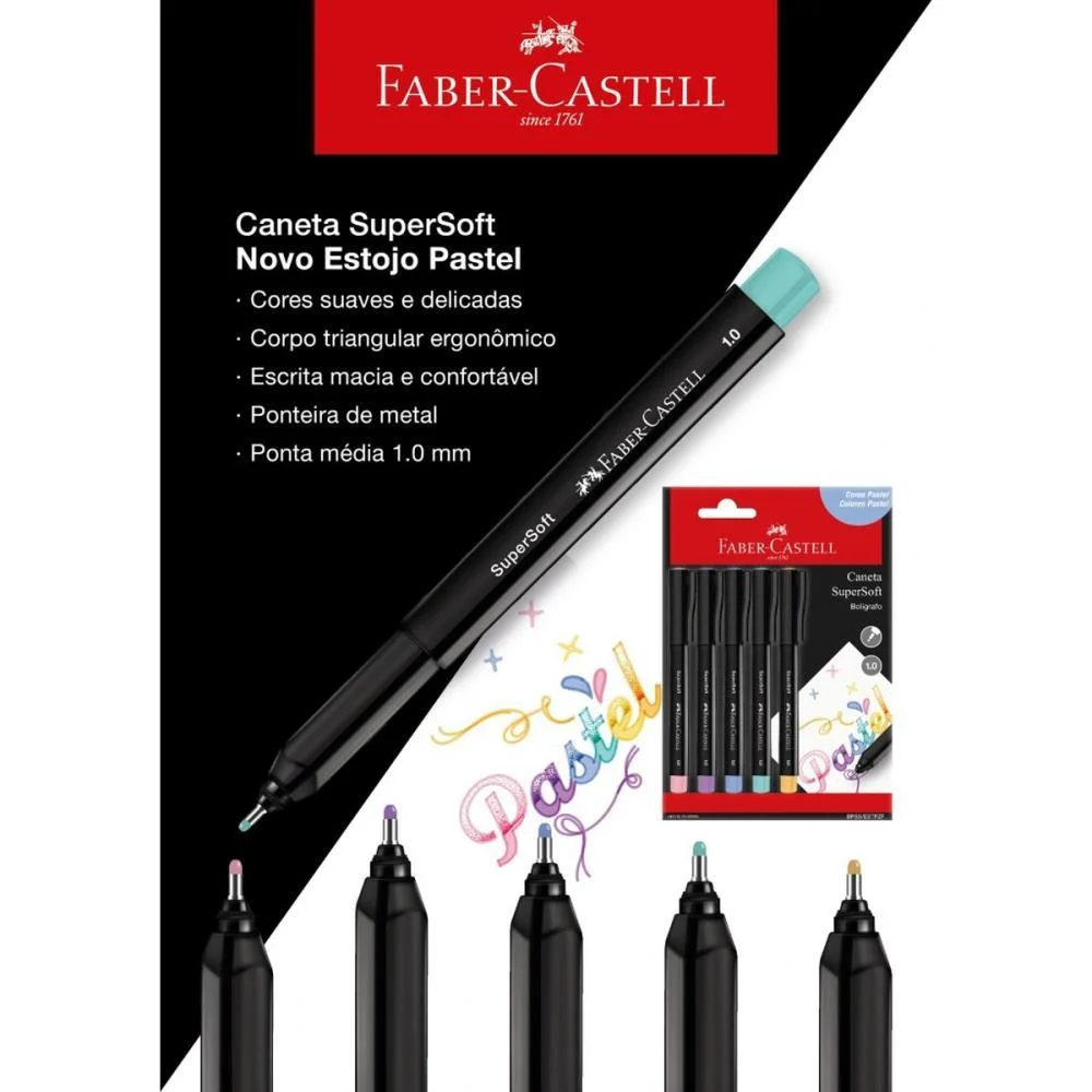 CANETA COM PONTA POROSA SUPERSOFT PEN 1.0MM 5CORES PAS FABER-CASTELL (PCT.C/10) - imagem 3