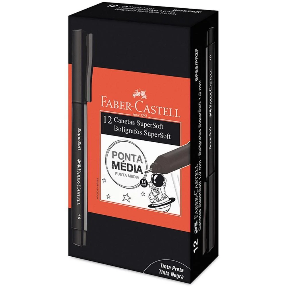 CANETA COM PONTA POROSA SUPERSOFT PEN 1.0MM PRETA FABER-CASTELL (CX.C/12) - imagem 2