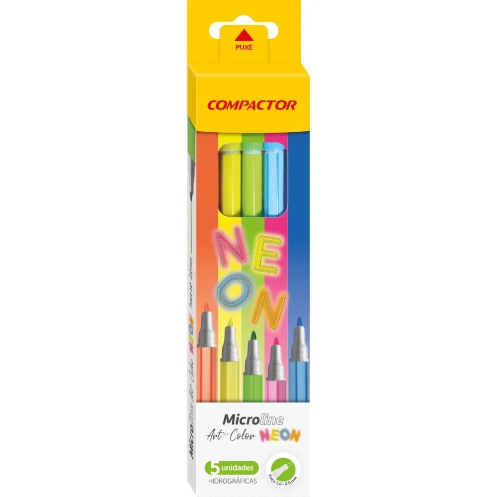 CANETA COM PONTA POROSA MICROLINE 1,0-2,0MM 5COR.NEON COMPACTOR (PCT.C/05) - imagem 3