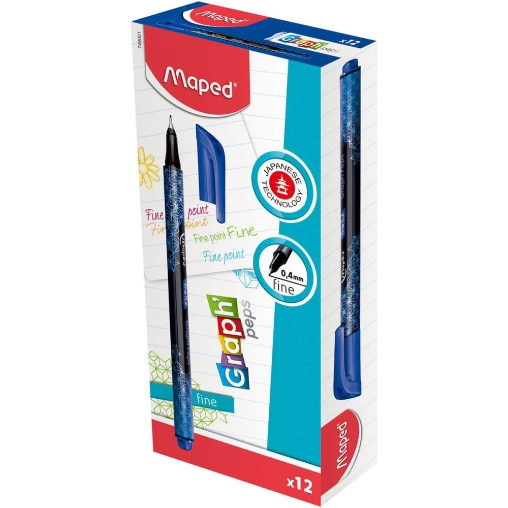 CANETA COM PONTA POROSA FINELINER GRAPHPEPS PREMIUM AZ MAPED (CX.C/12) - imagem 2