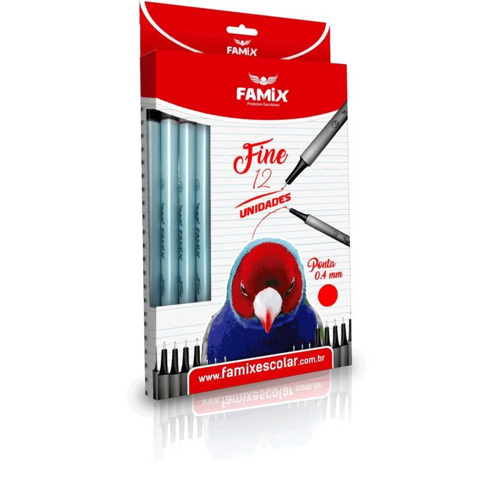 CANETA COM PONTA POROSA FINE 0.4MM VERMELHA FAMIX (BL.C/12) - imagem 2