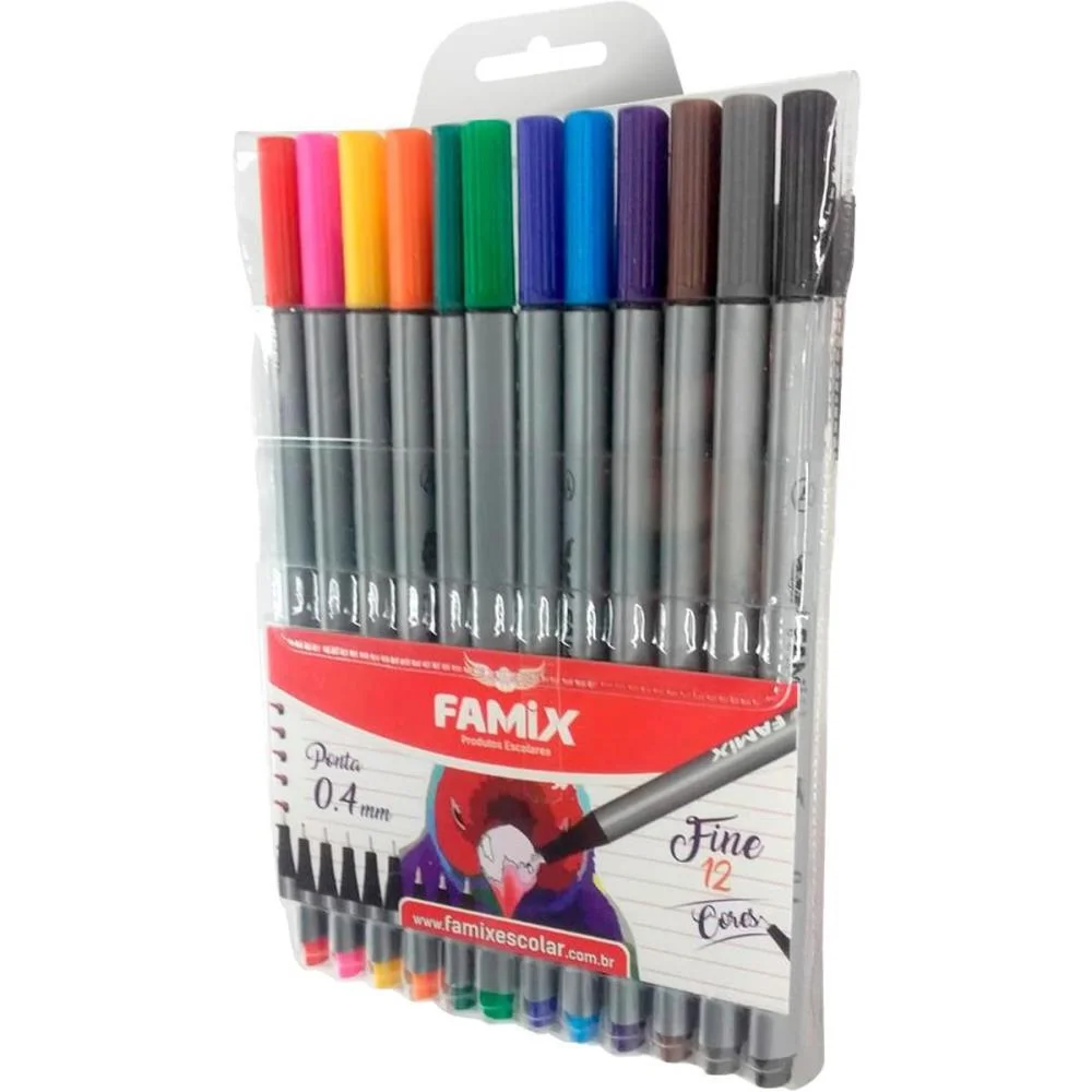 CANETA COM PONTA POROSA FINE 0.4MM 12 CORES FAMIX (BL.C/12) - imagem 3