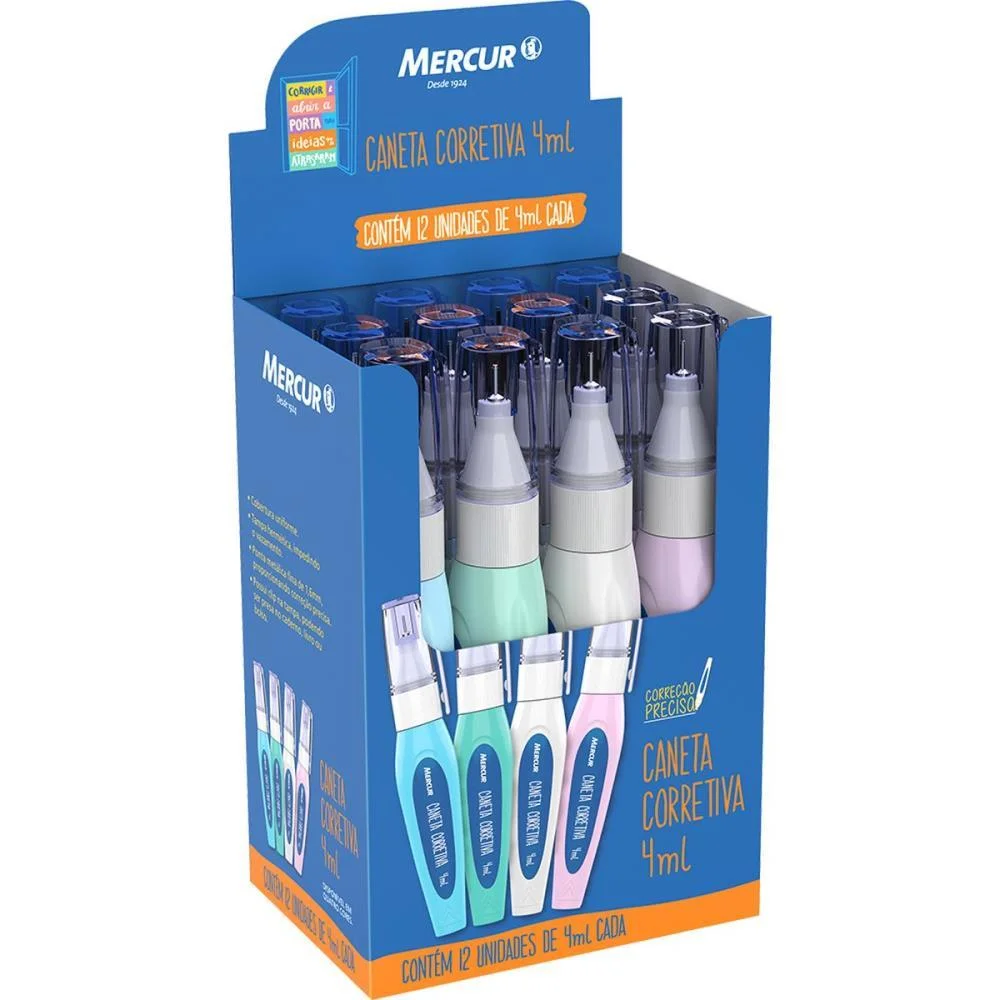 CANETA CORRETIVA 4ML CORES SORTIDAS MERCUR (CX.C/12) - imagem 2