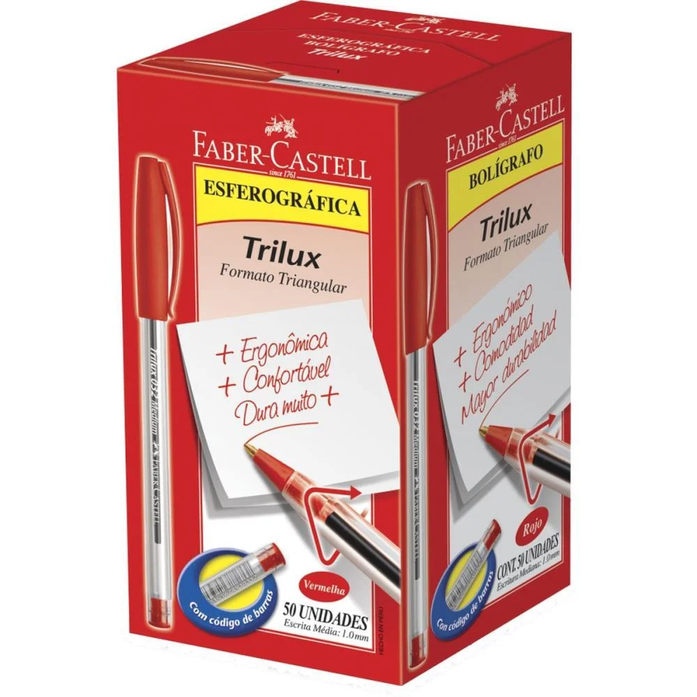 CANETA ESFEROGRAFICA TRILUX PONTA MEDIA VERMELHA FABER-CASTELL (CX.C/50) - imagem 2