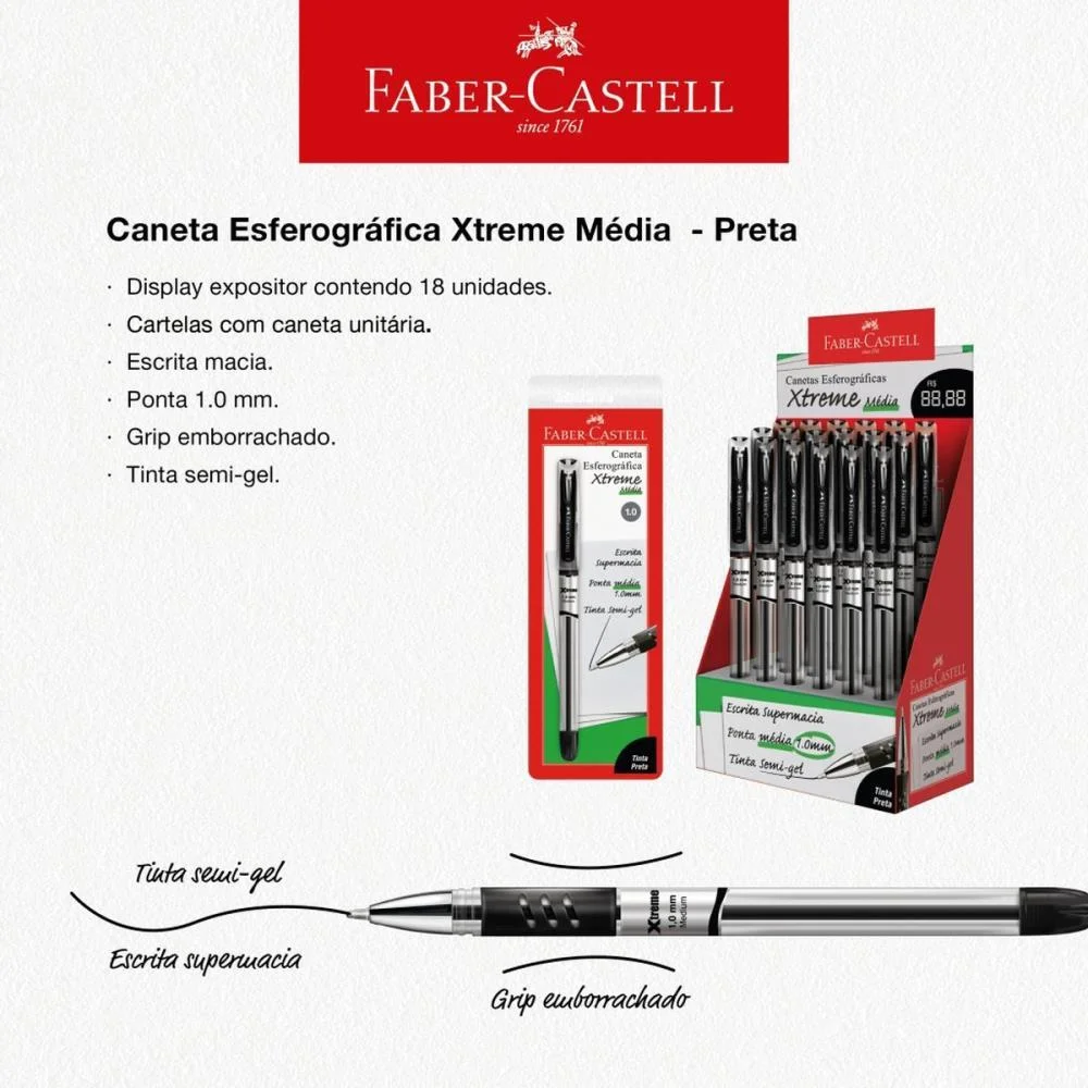 CANETA ESFEROGRAFICA XTREME 0.7MM PRETO FABER-CASTELL (DP.C/18) - imagem 3