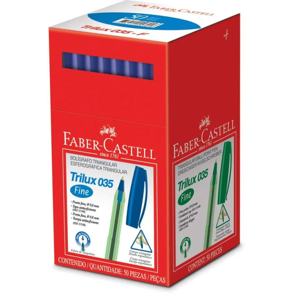CANETA ESFEROGRAFICA TRILUX PONTA FINA AZUL FABER-CASTELL (CX.C/50) - imagem 3